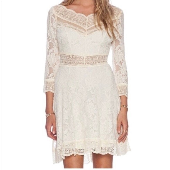 Free People Lacey Affair in Tea Dress Women Size Small Crochet Boho Mini Cream - Picture 2 of 16